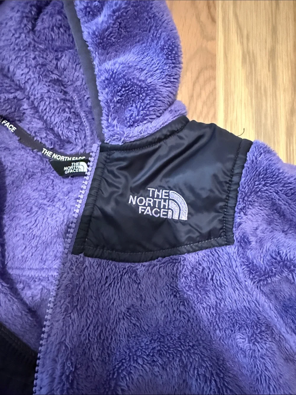 The North Face Purple Fleece Hooded Jacket with Black Yoke 2T